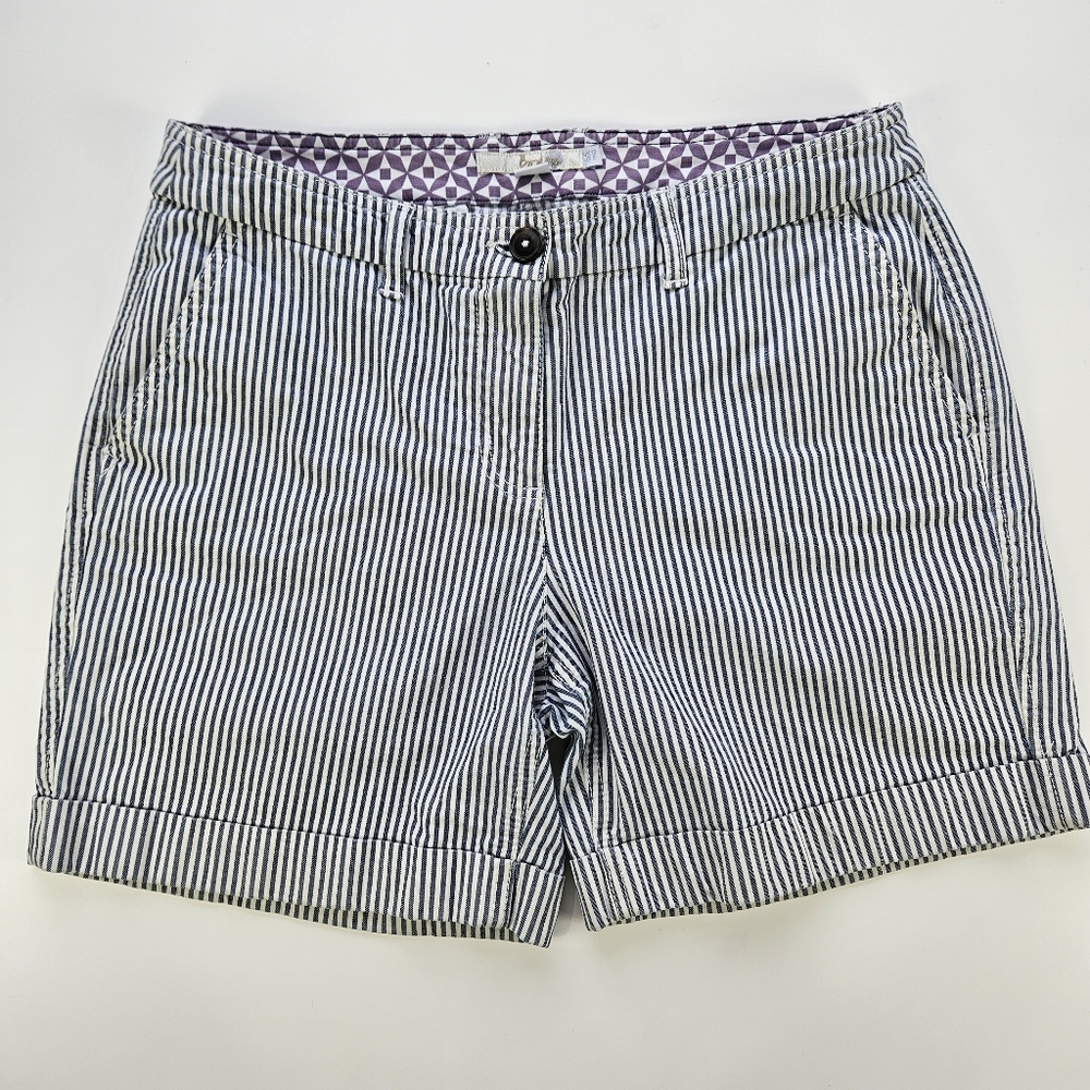 Boden Blue White Seersucker Stripe Cotton Blend Bermuda Shorts 8